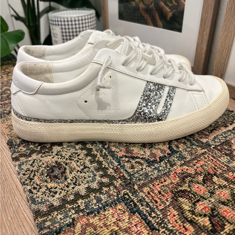 Golden Goose White and Glitter Silver Sneakers - Picture 4 of 8